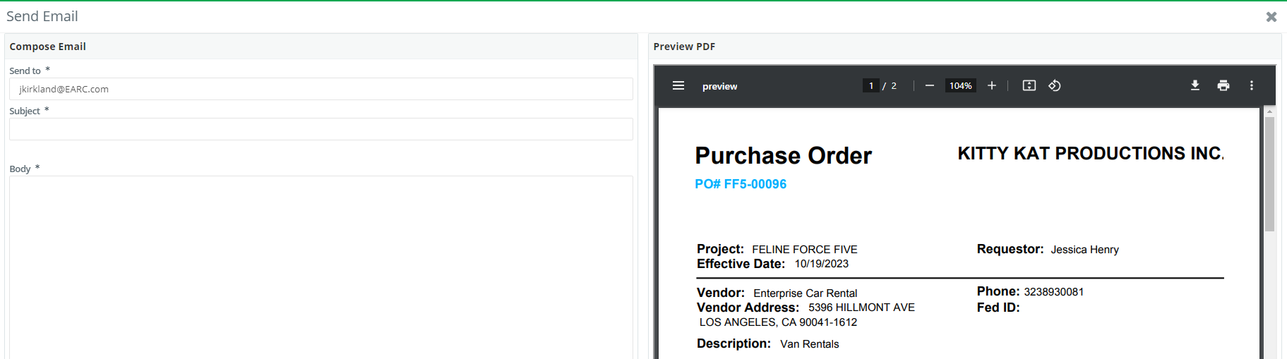 How to email pdf of a po